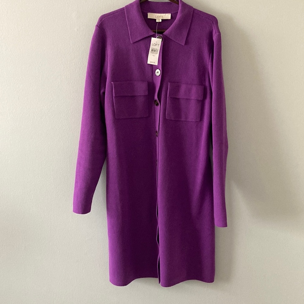 Loft Fashion Purple Long Sleeve Polo Collar Shirt Dress